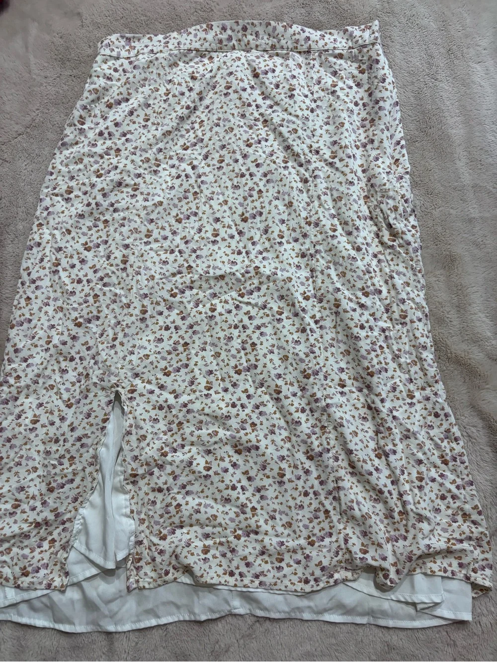 dip Cream Skirt with Lavender and Tan Floral Print